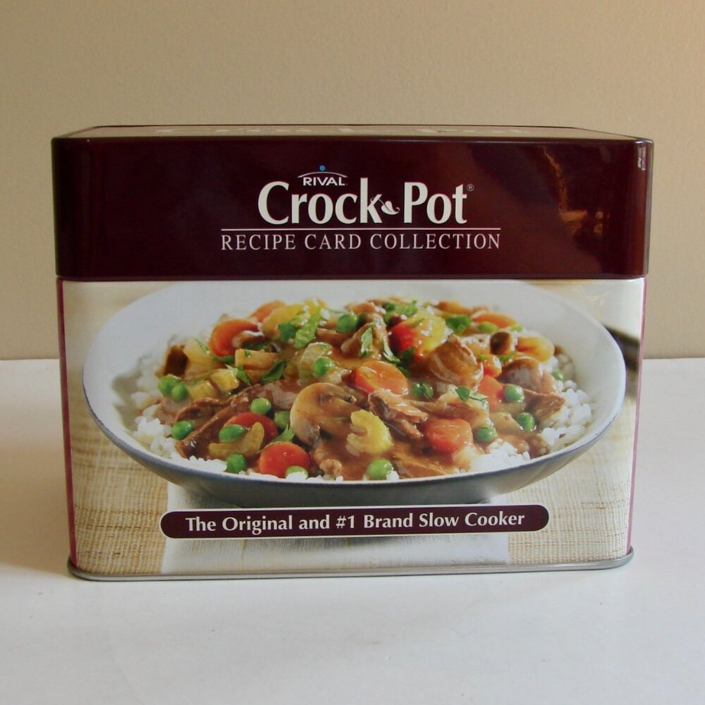 Crock Pot Recipe Cards in Tin Container Slow Cooker Cookbook
